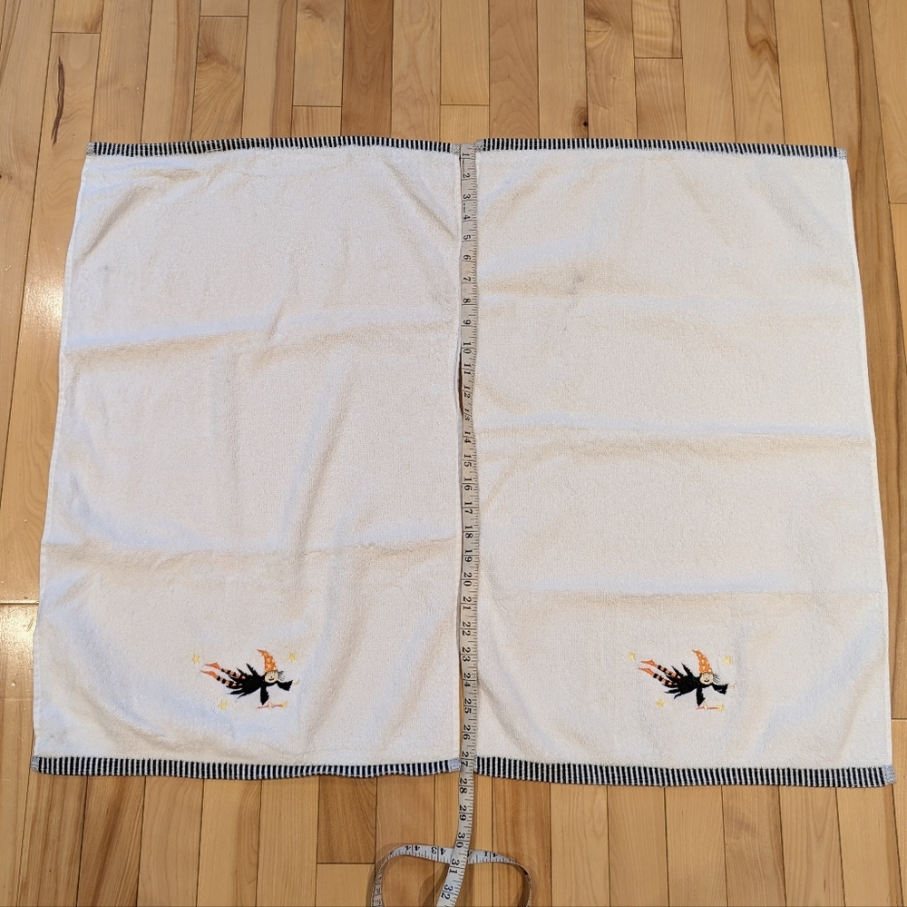 Halloween Witch Embroidered White Hand Towels NWOT